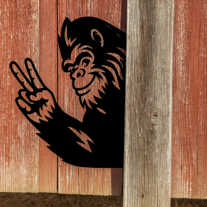 Funny Bigfoot peace sign metal wall art