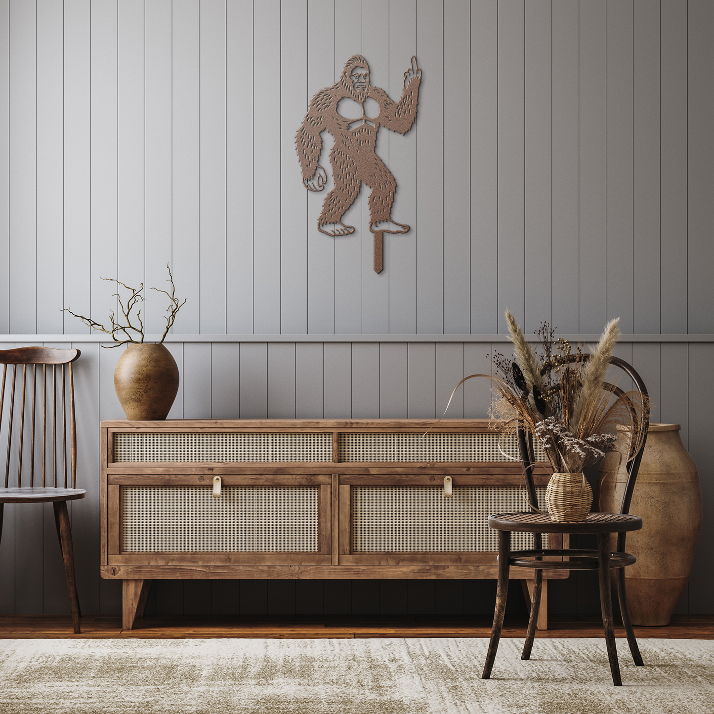 Bigfoot_Metal_Garden_Stake_Flipping_Off__Copper_Rustic_Hallway_Mockup.png