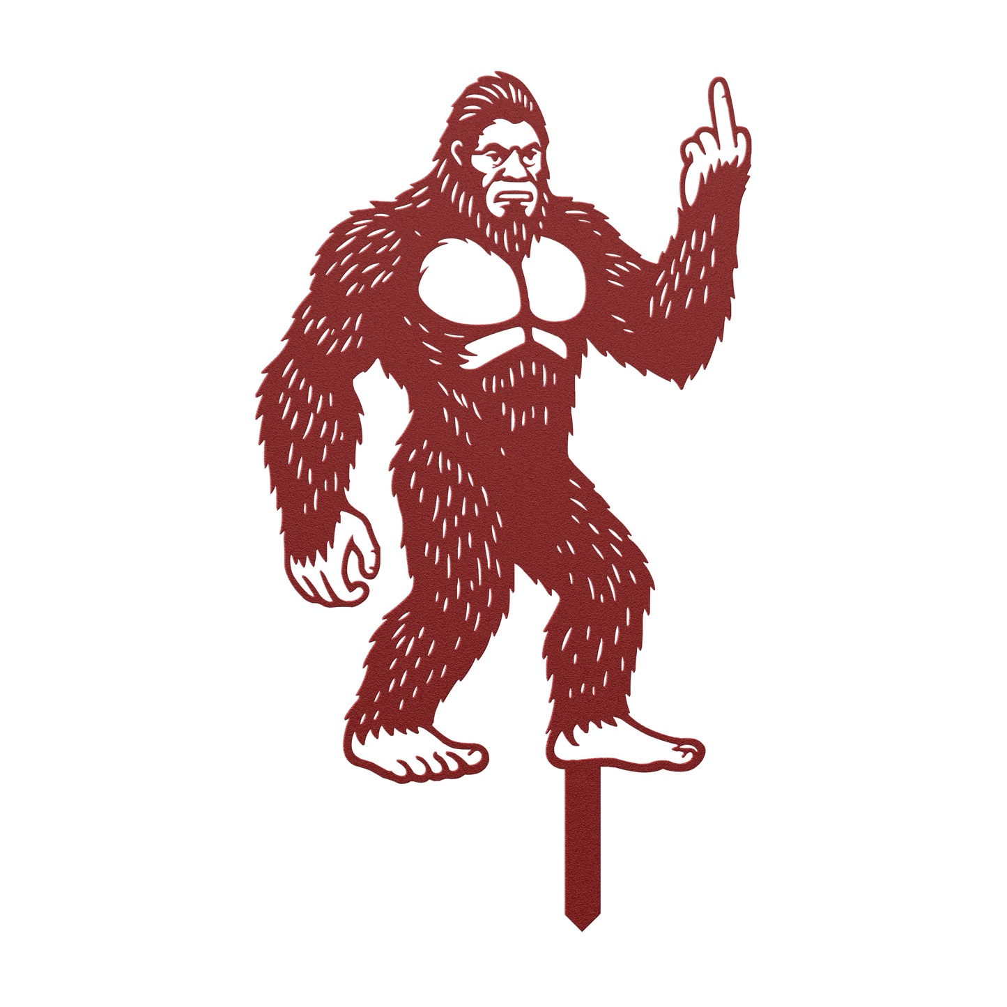 Bigfoot_Metal_Garden_Stake_Flipping_Off__Red_Transparent_Mockup.png