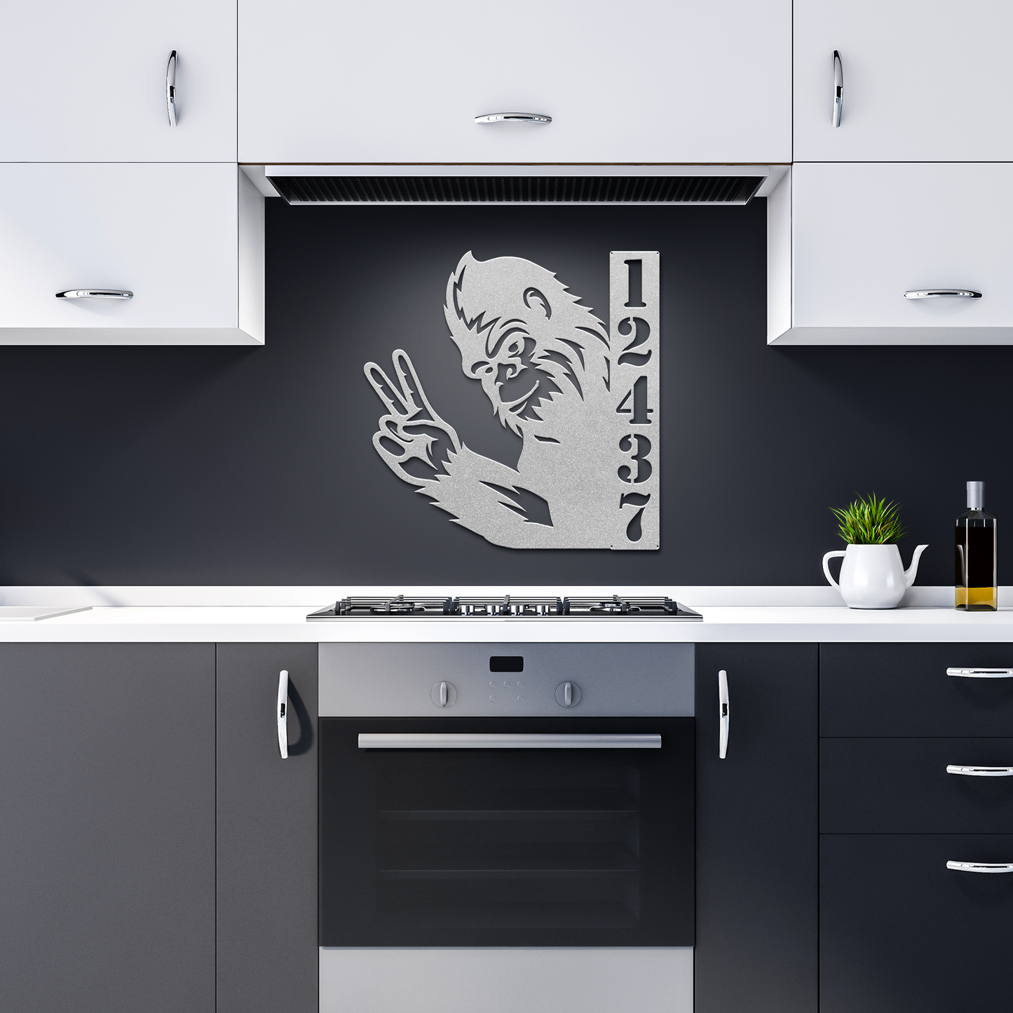 Bigfoot_Peace_Custom_Address_Sign__Pers_Silver_Dark_Kitchen_Mockup.png