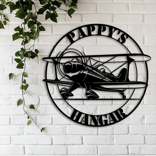 Piper biplane hangar metal sign