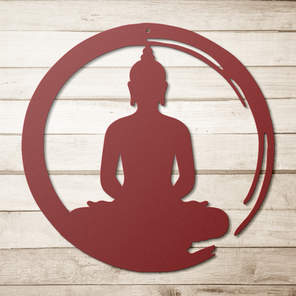 Buddha_Metal_Sign__Custom_Zen_Wall_Art__Red_Simple_Wood_BKGD_Mockup.png
