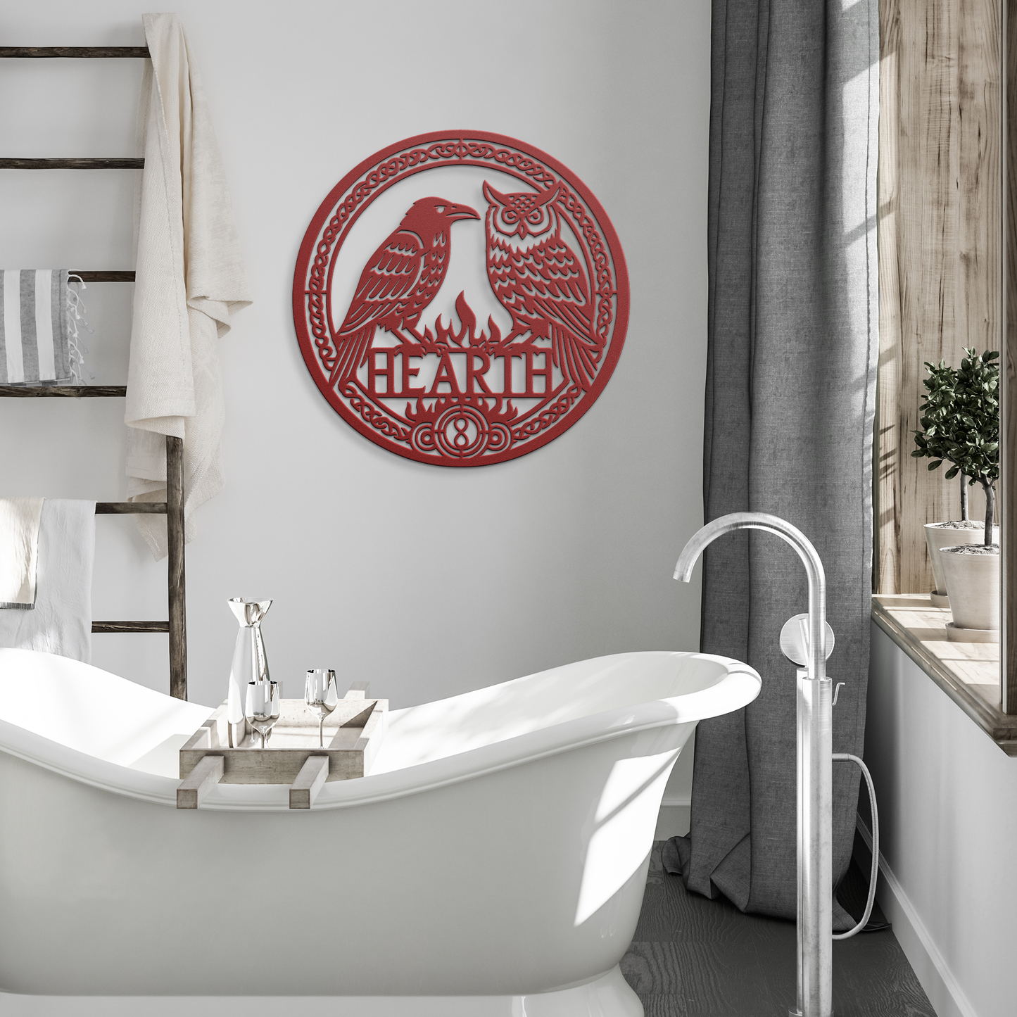 Celtic_Raven__Owl_Hearth_Metal_Sign__Red_Modern_Bathroom_Mockup.png