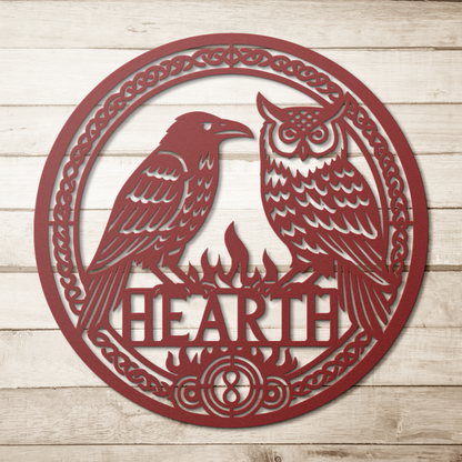 Spiritual owl and raven steel sign