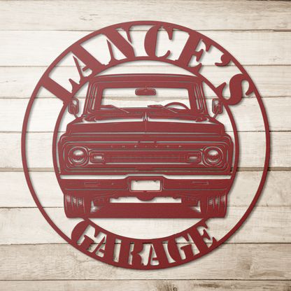 Close-up of classic Chevy truck design with custom name