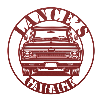 Workshop display with custom Chevrolet metal wall sign