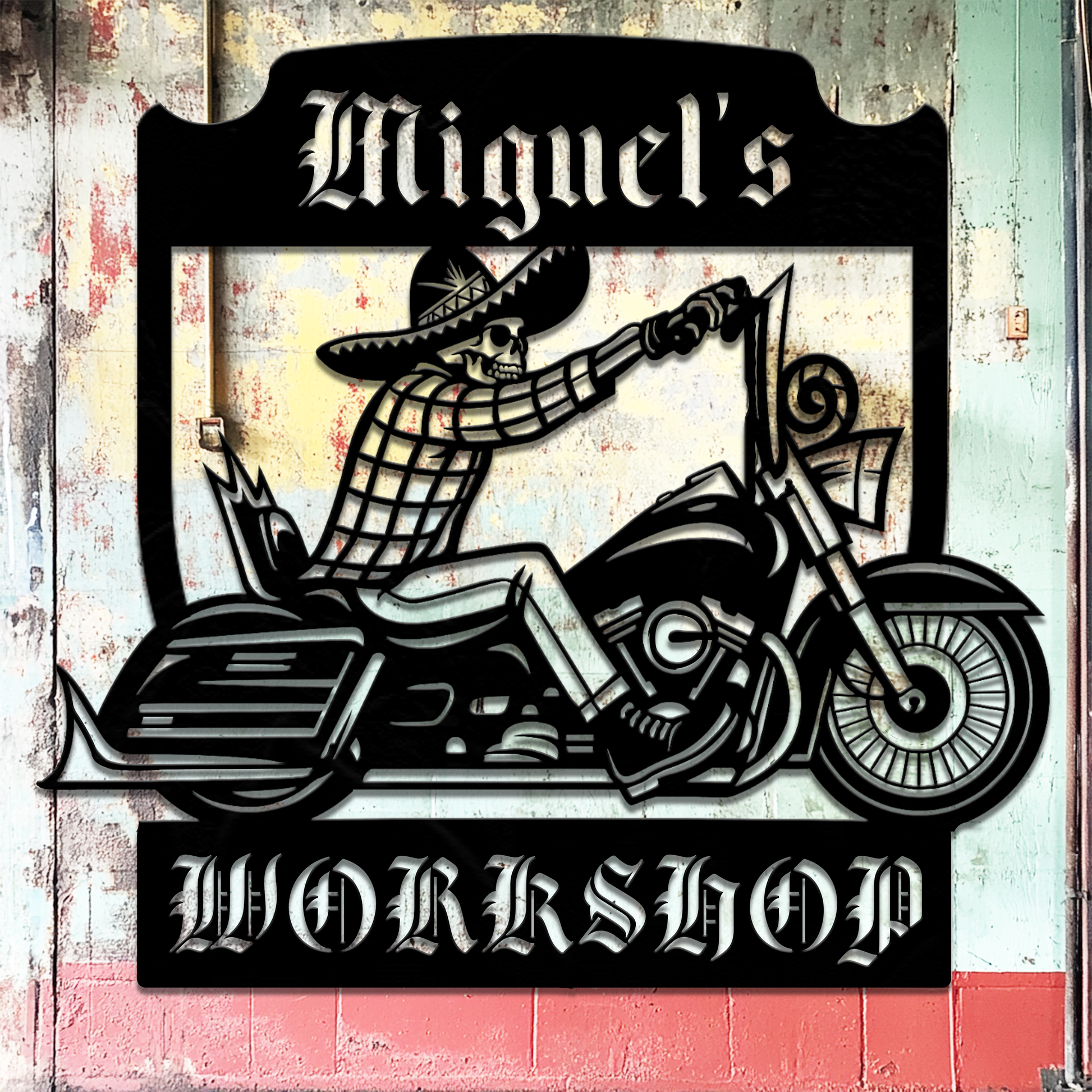 Mexican biker metal wall sign