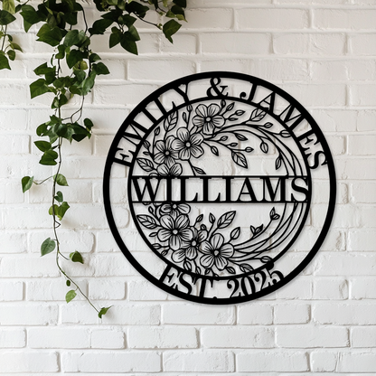 Custom metal monogram sign with family name