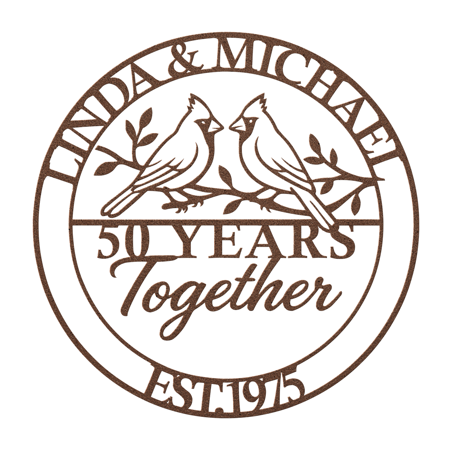 Durable powder-coated lovebirds family name sign