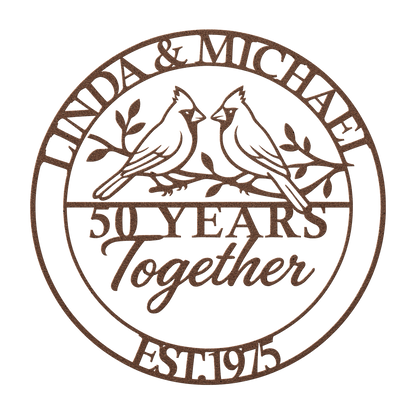 Durable powder-coated lovebirds family name sign