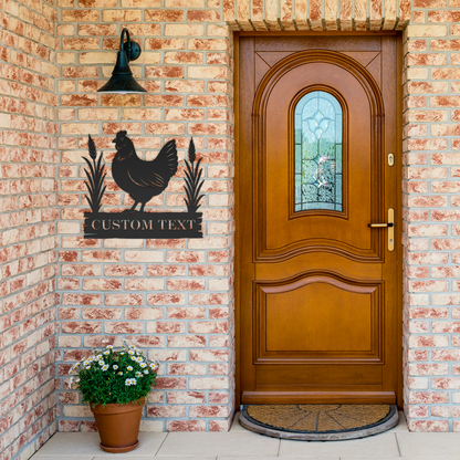 Custom_Chicken_Farm_Metal_Sign_Hen_Hous_Black_Brick_Entrance_Mockup.png
