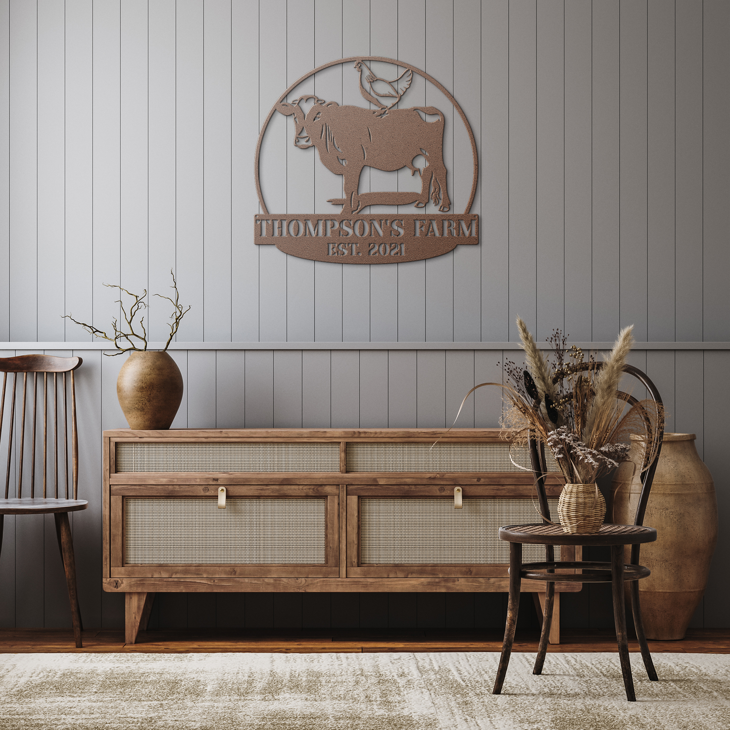 Custom_Chicken_Farm_Metal_Sign__Perso_Copper_Rustic_Hallway_Mockup.png