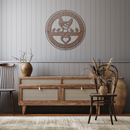 Custom_Text_Chicken_Coop_Metal_Sign___Copper_Rustic_Hallway_Mockup.png