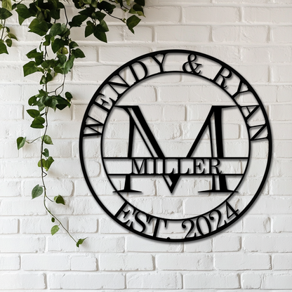 Custom family name metal monogram sign wall decor
