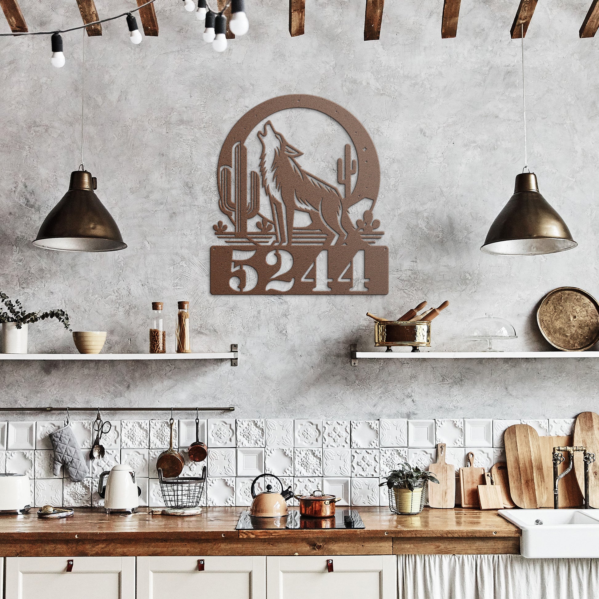 Personalized Cactus and Coyote Address Plaque for Outdoor Use