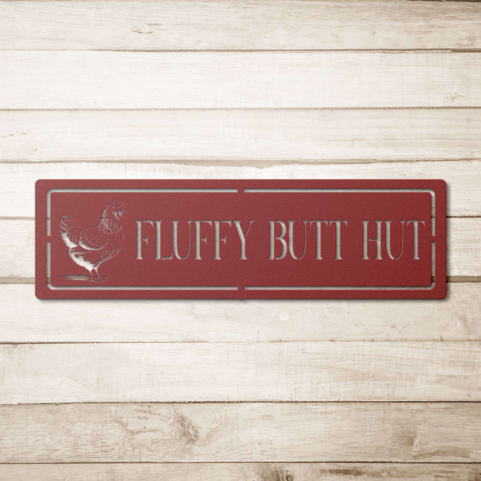Fluffy Butt Hut metal wall art