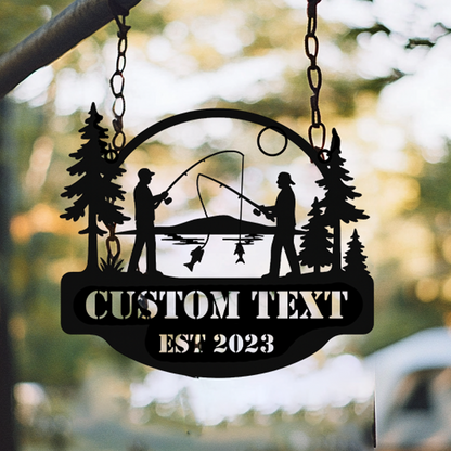 Rustic outdoor fishing sign