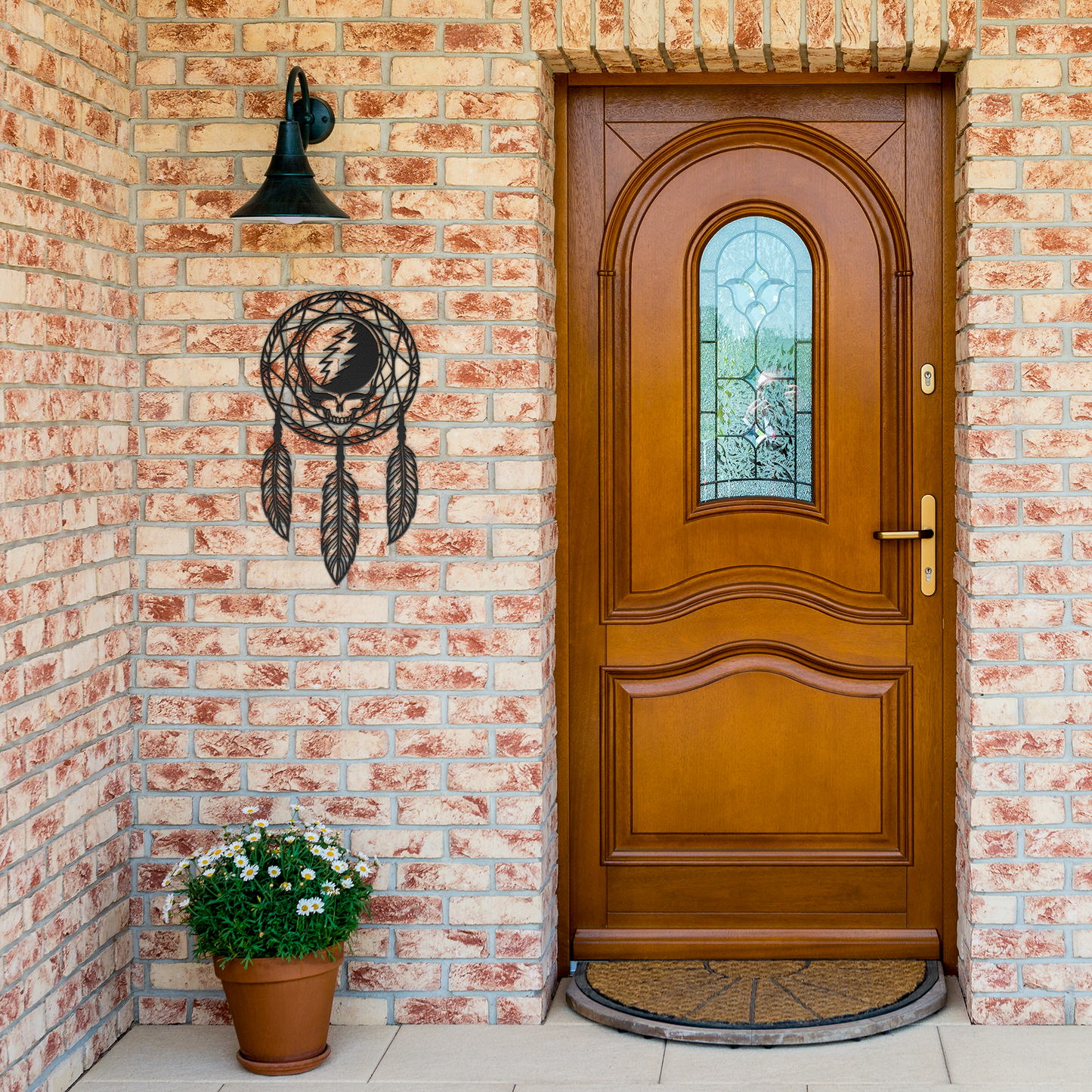 Grateful_Dead_Dream_Catcher_Metal_Wall_A_Black_Brick_Entrance_Mockup.png