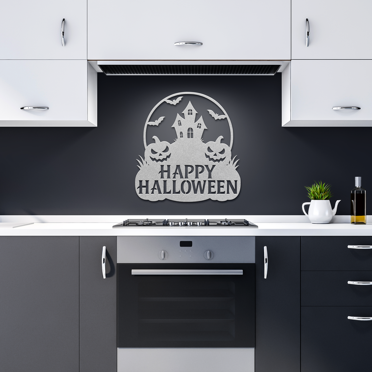 Happy_Halloween_Metal_Wall_Art__Custom__Silver_Dark_Kitchen_Mockup.png