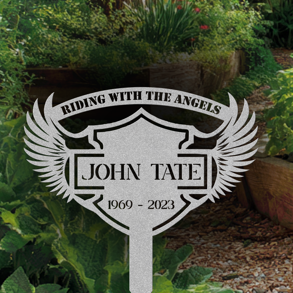 Motorcycle memorial stake with wings