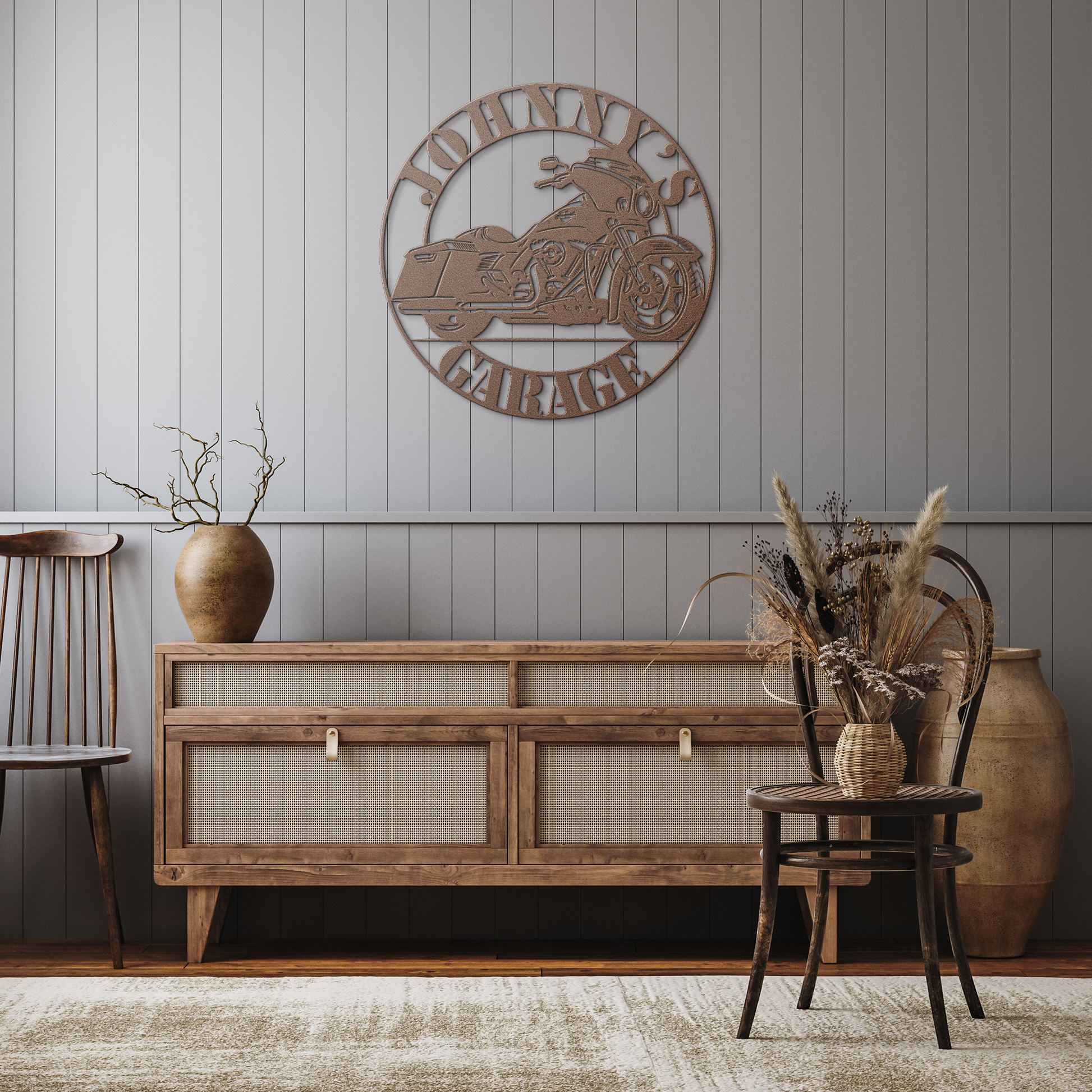 Harley_Road_Glide_Metal_Sign__Custom_Mo_Copper_Rustic_Hallway_Mockup.png