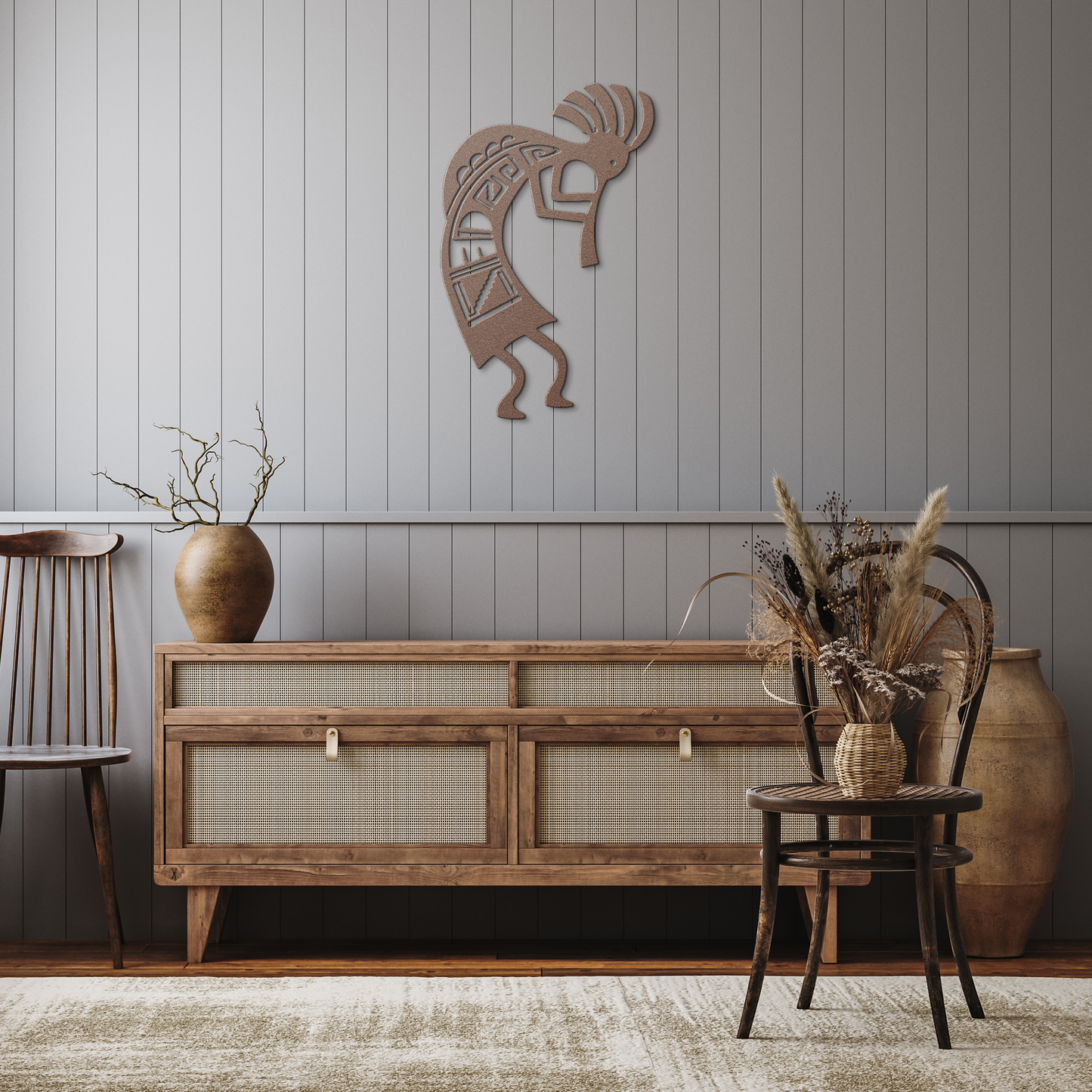 Kokopelli_Metal_Wall_Art_Sign__Rustic_Copper_Rustic_Hallway_Mockup.png