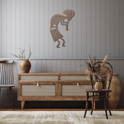 Kokopelli_Metal_Wall_Art_Sign__Rustic_Copper_Rustic_Hallway_Mockup.png