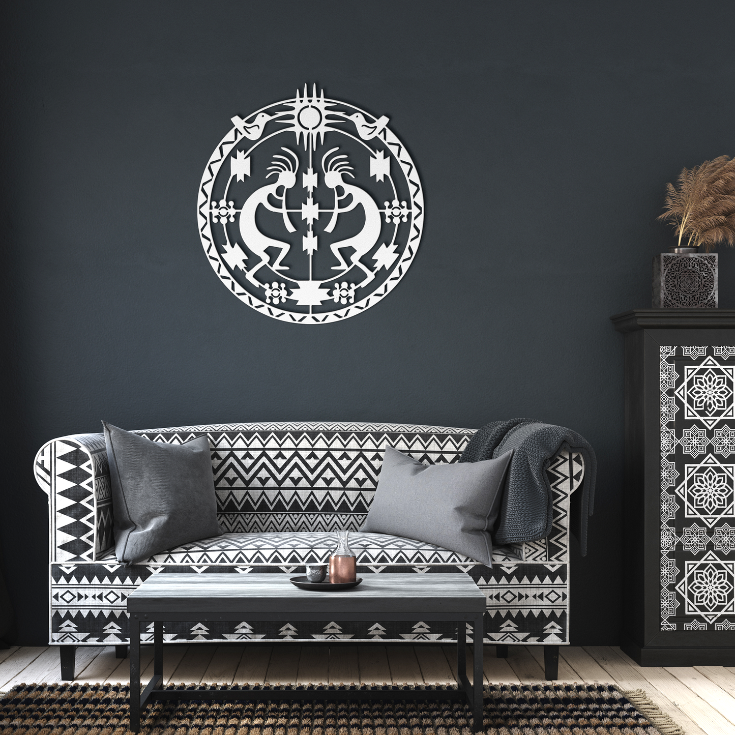 Kokopelli_Southwest_Metal_Decor__Rustic_White_Dark_Living_Room_Mockup.png