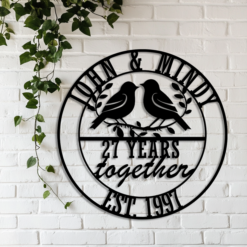 Personalized lovebirds metal sign