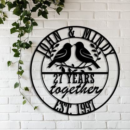 Personalized lovebirds metal sign