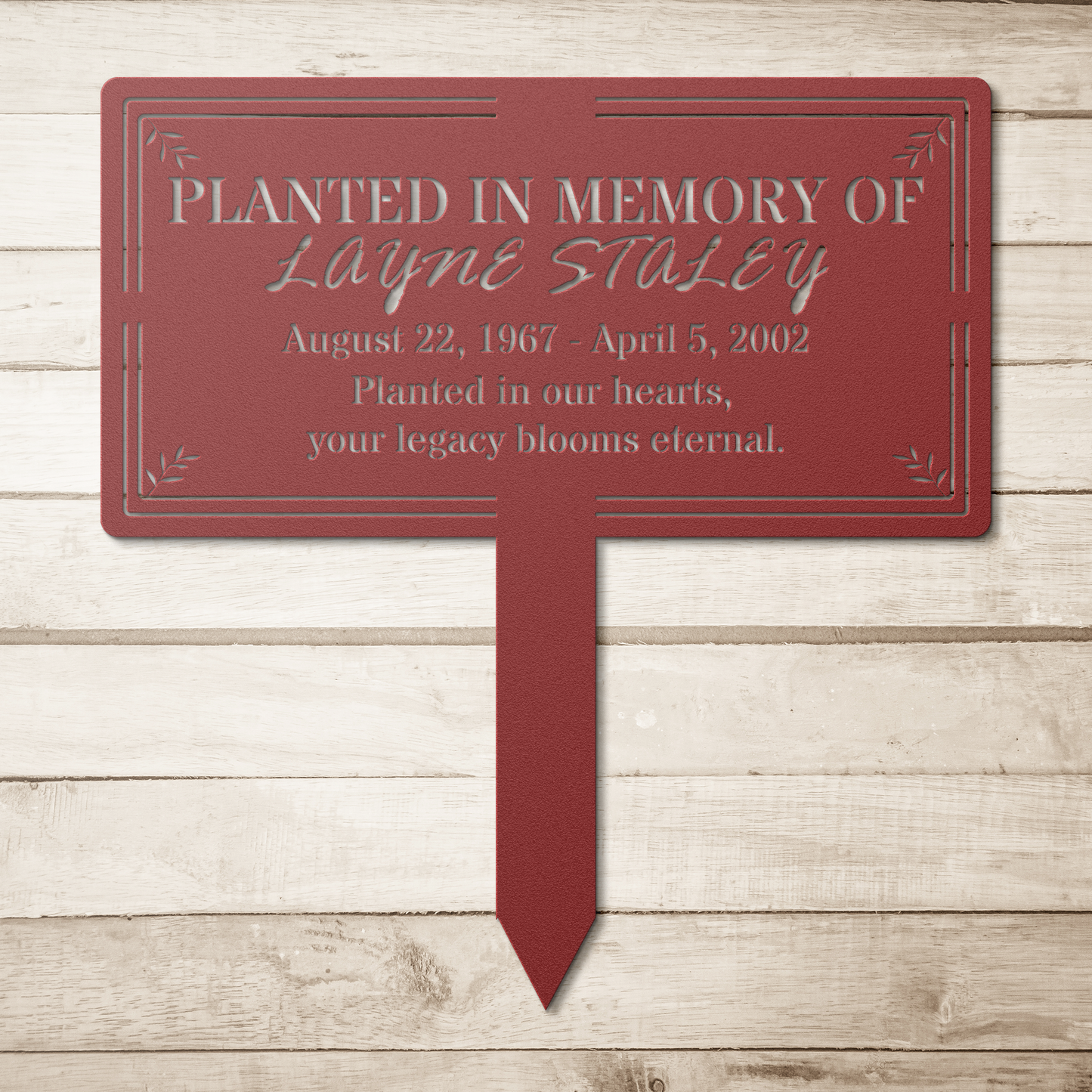 Outdoor tribute stake for loved one