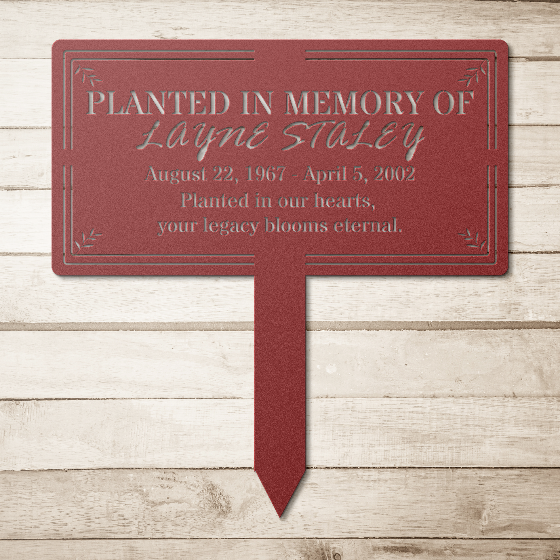 Outdoor tribute stake for loved one