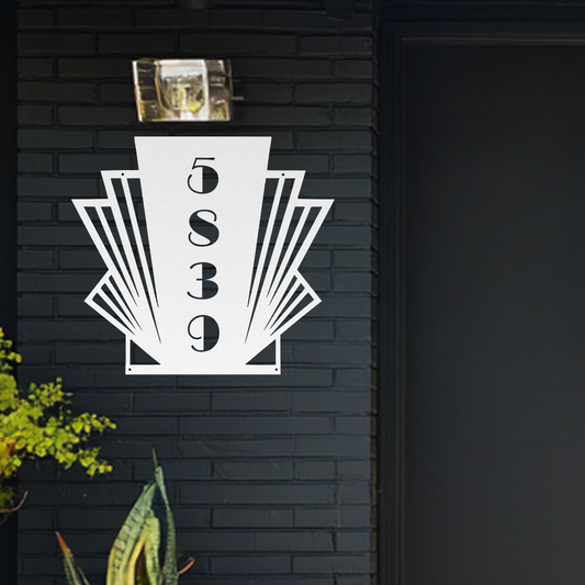 Art Deco vertical address sign metal plaque