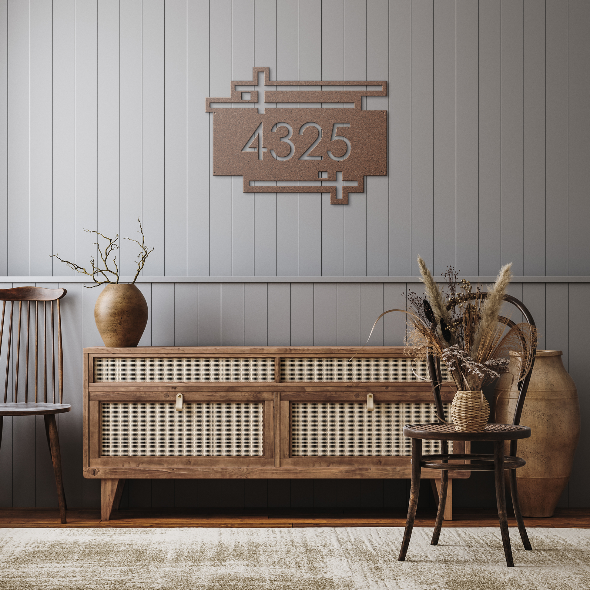 Mid-Century_Modern_Metal_House_Number_Si_Copper_Rustic_Hallway_Mockup.png