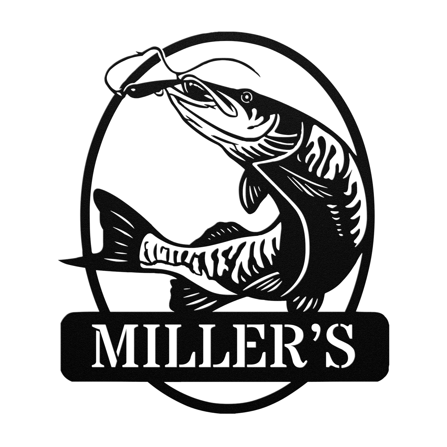 Outdoor steel muskie wall art