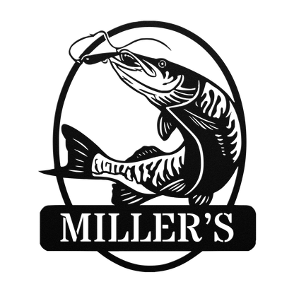 Outdoor steel muskie wall art