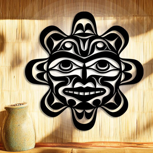 Pacific Northwest tribal sun metal sign