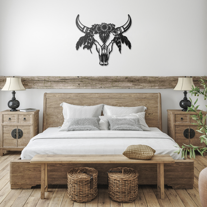 Native_American_Floral_Cow_Skull_Metal_S_Black_Farmhouse_Bedroom_Mockup.png