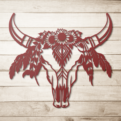 Floral Western skull steel sign