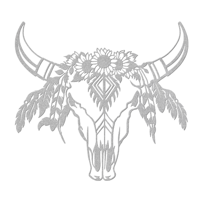 Boho cow skull metal sign