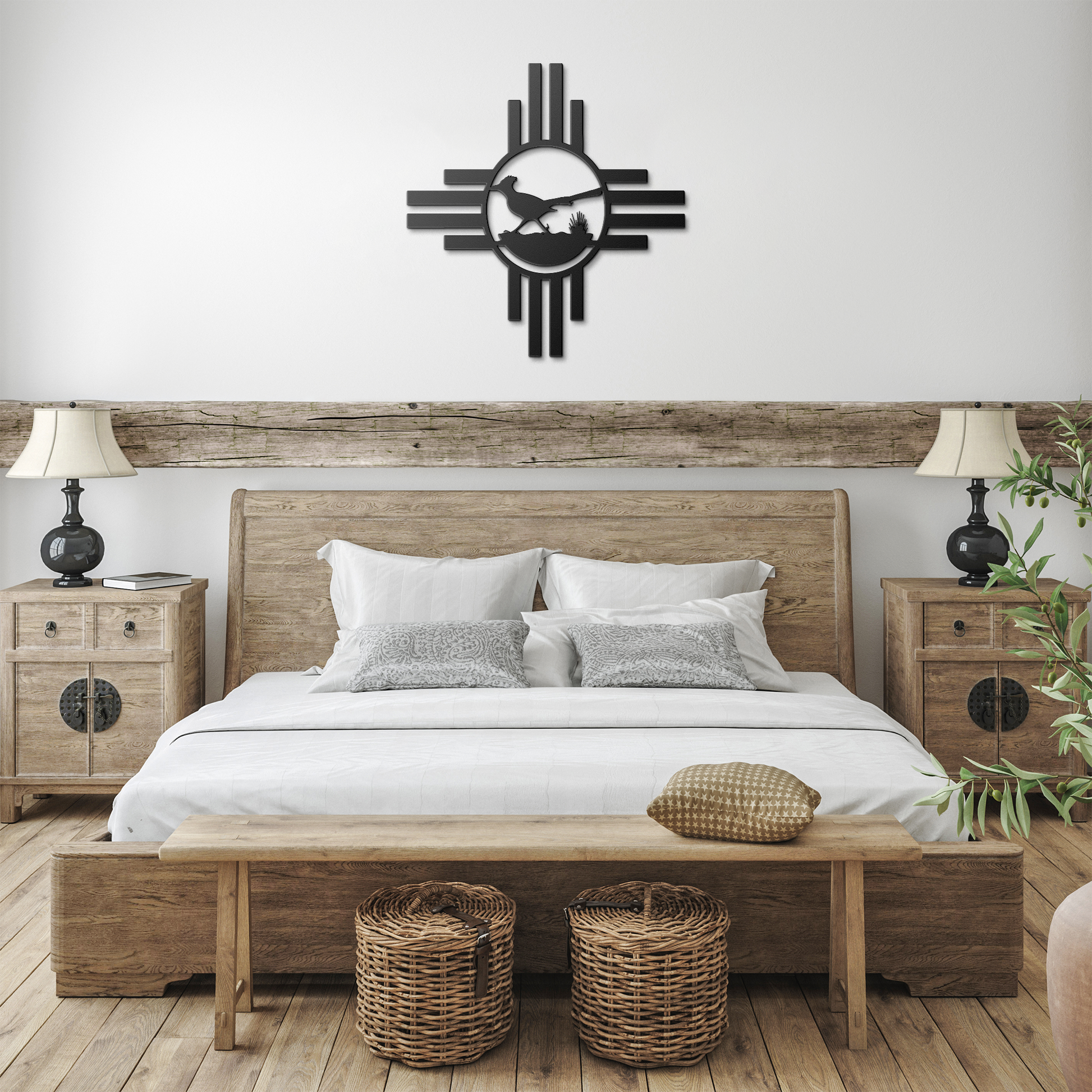 New_Mexico_Roadrunner_Metal_Sign__Sou_Black_Farmhouse_Bedroom_Mockup.png