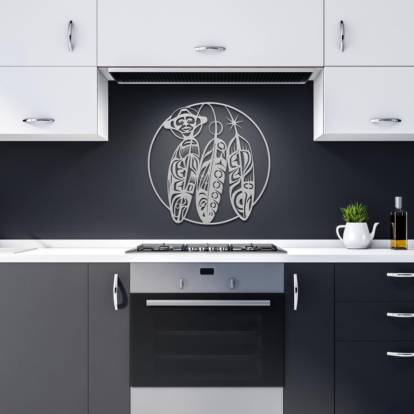 Northwest_Tribal_Feathers_Metal_Sign__C_Silver_Dark_Kitchen_Mockup.png