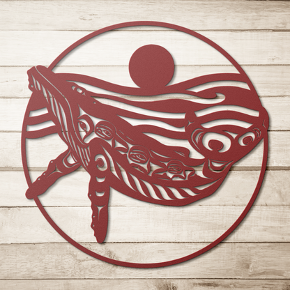 Pacific Northwest coastal steel whale decor