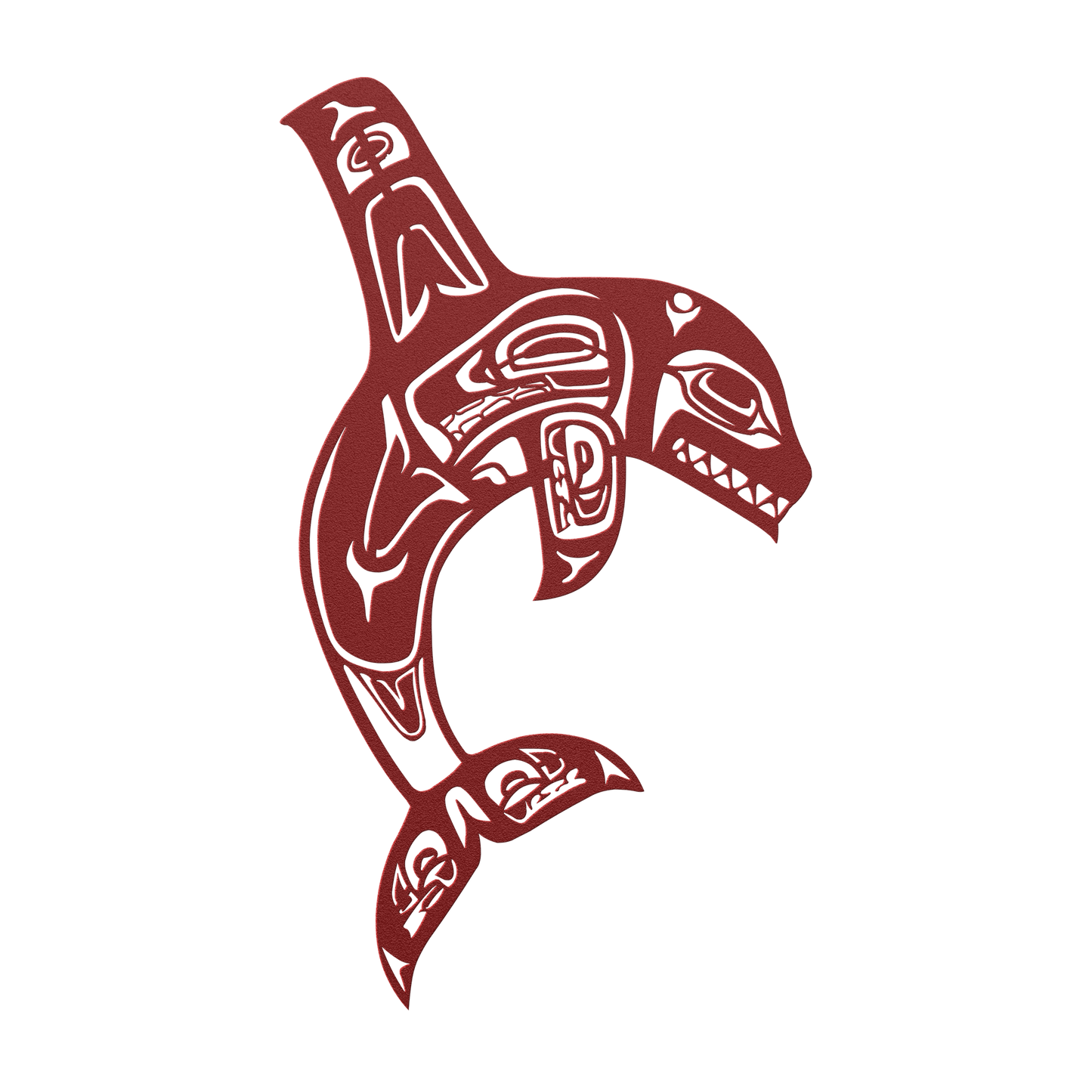 Durable powder-coated tribal orca wall art