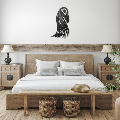Northwest_Tribal_Raven_Totem_Pole_Metal__Black_Farmhouse_Bedroom_Mockup.png