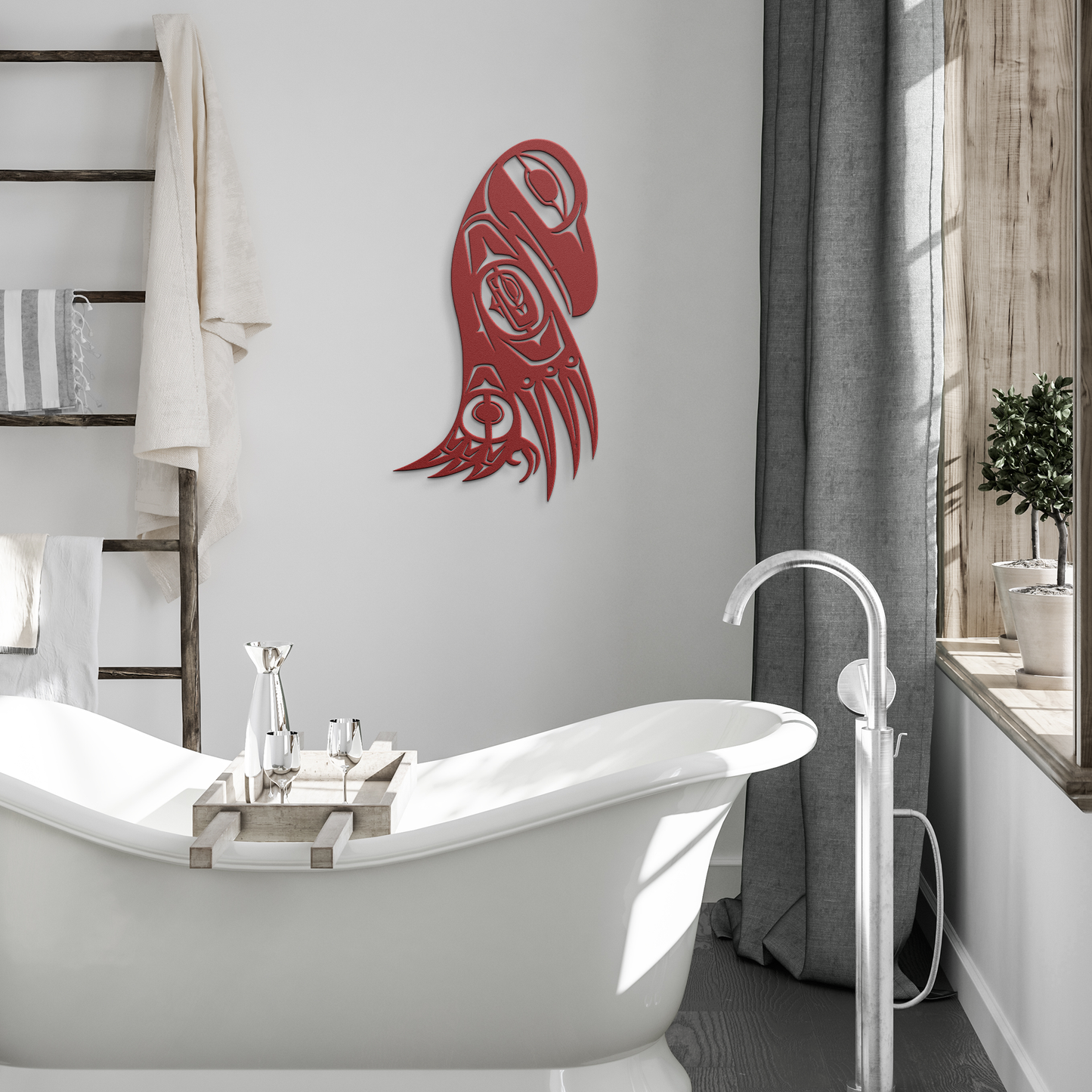 Northwest_Tribal_Raven_Totem_Pole_Metal__Red_Modern_Bathroom_Mockup.png