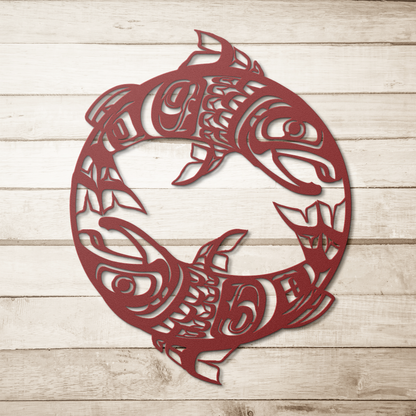 Rustic steel salmon lodge plaque