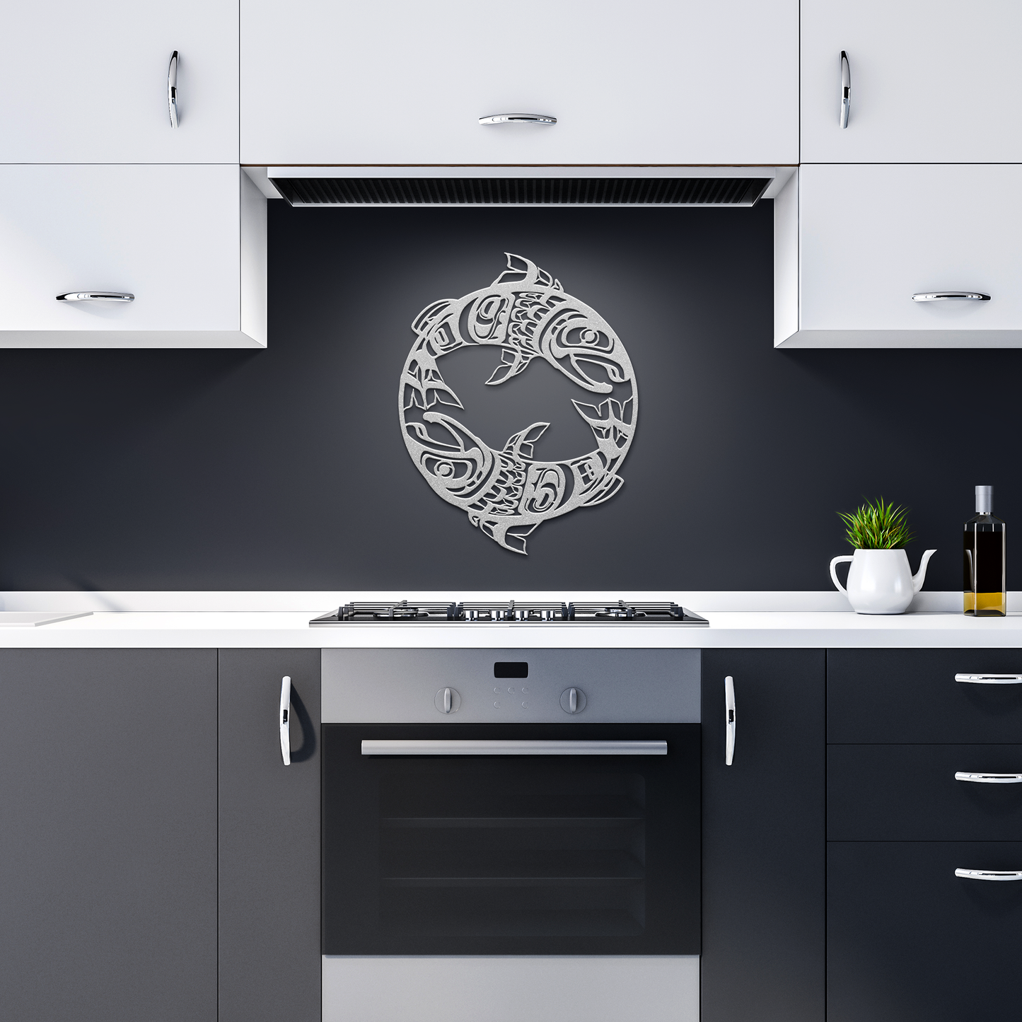 Northwest_Tribal_Salish_Salmon_Metal_Wal_Silver_Dark_Kitchen_Mockup.png