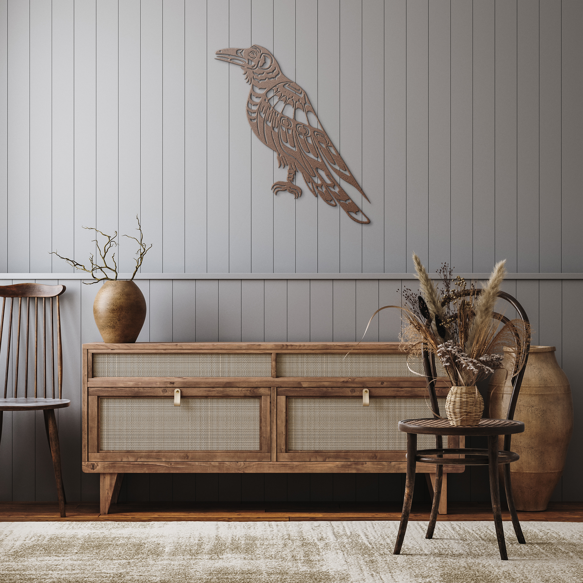 Pacific_Northwest_Raven_Metal_Sign__N_Copper_Rustic_Hallway_Mockup.png