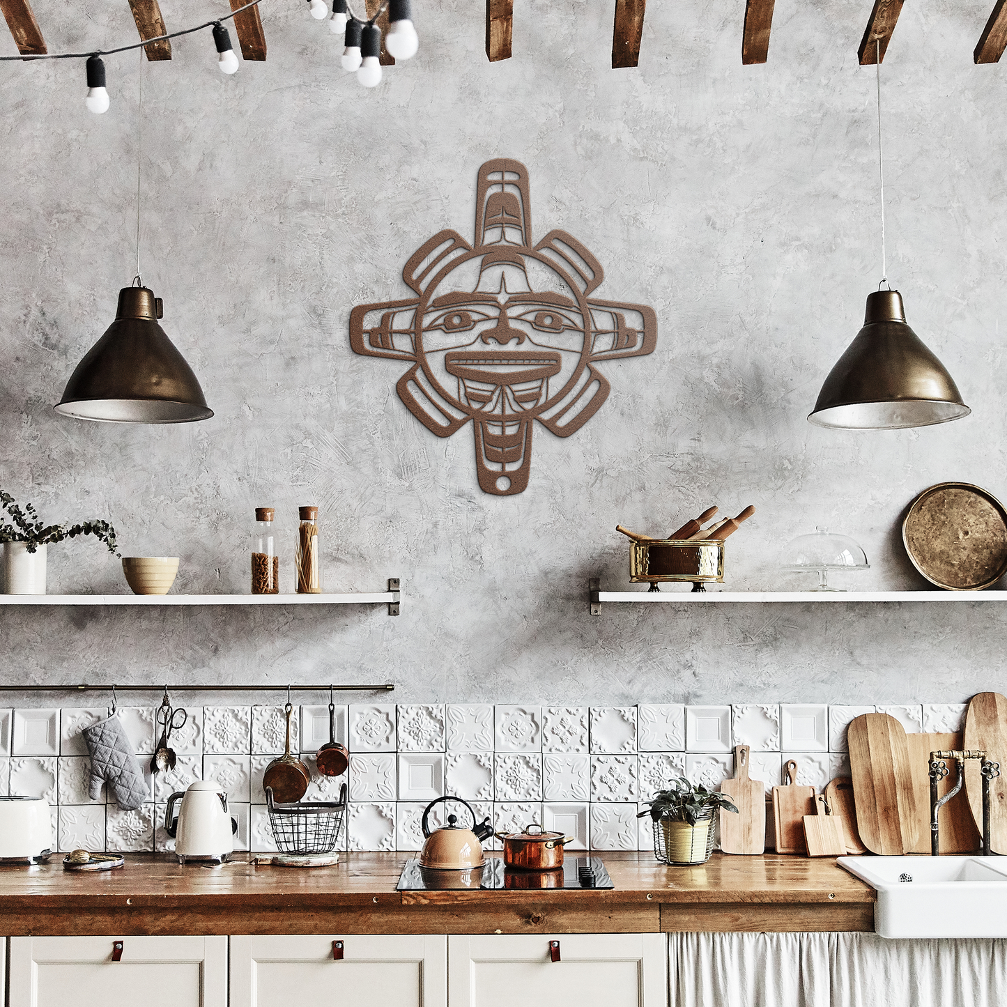 Pacific_Northwest_Tribal_Sun_Metal_Sign__Copper_Rustic_Kitchen_Mockup.png